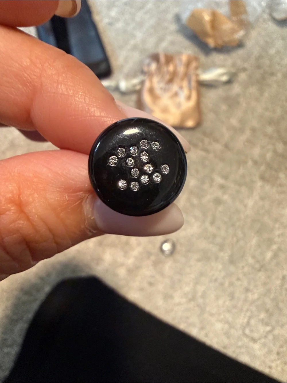Chanel Black Round Button Earrings with Crystal Accents